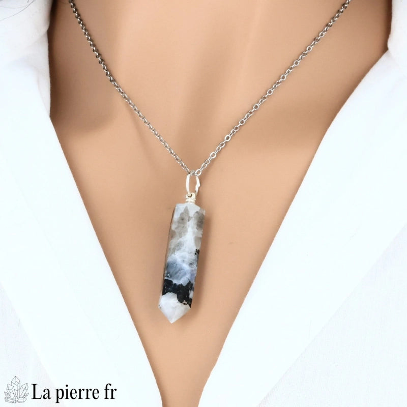 pendentif péristérite pointe inde pierre naturelle blanche