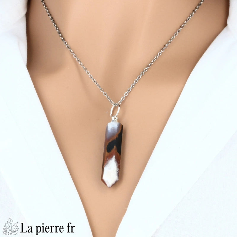 pendentif sardonyx pointe brésil pierre naturelle rayée