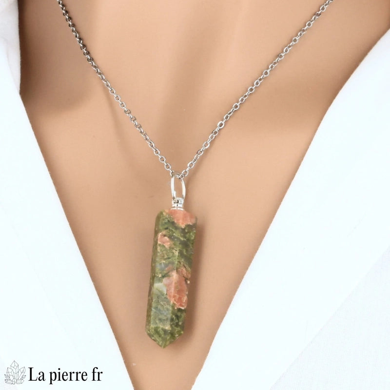 pendentif unakite pointe afrique du sud pierre naturelle verte et rose