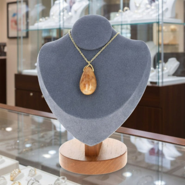 Pendentif Quartz Ferrugineux avec chaîne dorée 60 cm, pierre naturelle