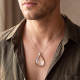 Collier Quartz Fumé, Pendentif Goutte Plate Brun Translucide, Chaîne ou Cordon