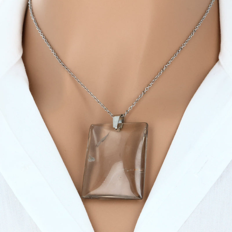 pendentif quartz fume pierre plate brune translucide lithotherapie