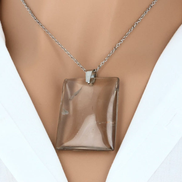 pendentif pierre quartz fume plate naturel