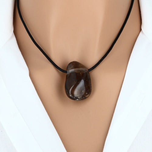 Pendentif pierre Quartz fumé (roulée & percée)