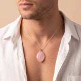 Collier Pierre Quartz Rose, Pendentif Plat Forme Libre, Chaîne ou Cordon