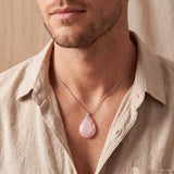Pendentif Goutte Plate en Quartz Rose, Bijou de Lithothérapie Chaîne ou Cordon