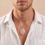 Pendentif Pierre Quartz Rose Ovale, Pierre Plate pour Femme ou Homme