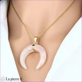Collier-Pendentif quartz rose en croissant de lune - La Pierre FR