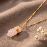 Collier Quartz Rose, Pierre Rose en Pointe sur Chaîne Dorée