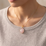 Collier Pierre Rose, Pendentif Quartz Rose Ovale Facetté FACETTA®