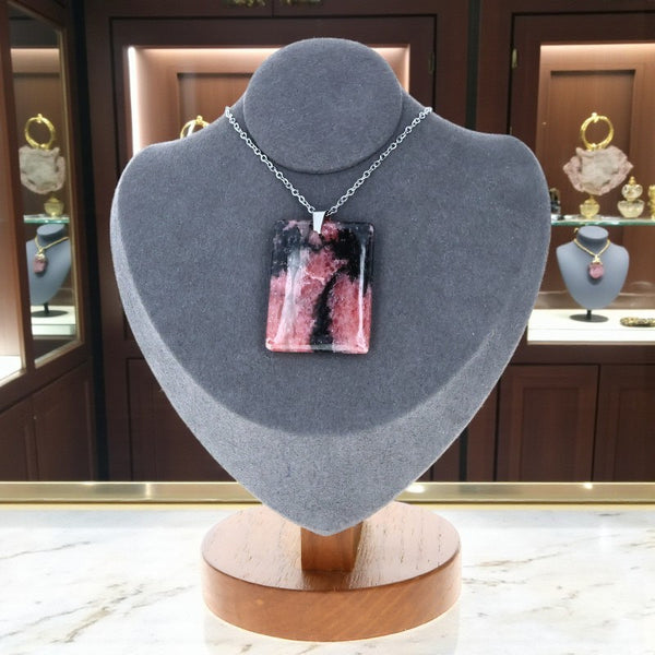 collier rhodonite rectangle pierre naturelle madagascar