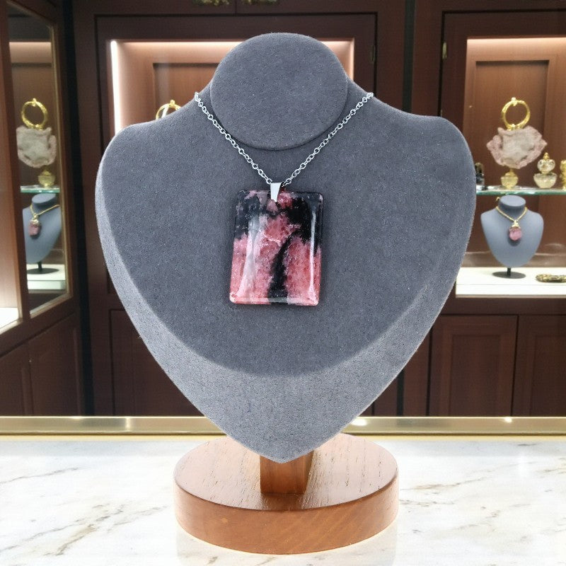 collier rhodonite rectangle pierre naturelle madagascar
