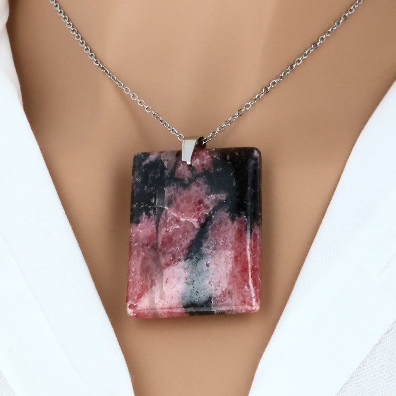 pendentif pierre plate rhodonite nuances roses