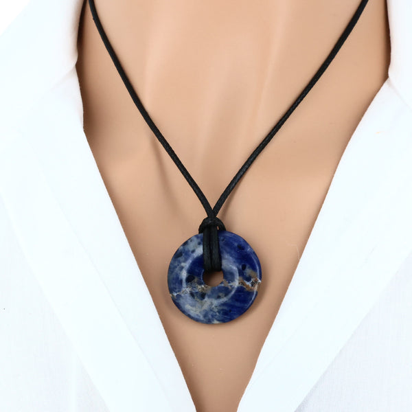 pendentif pierre sodalite donut naturelle lithothérapie