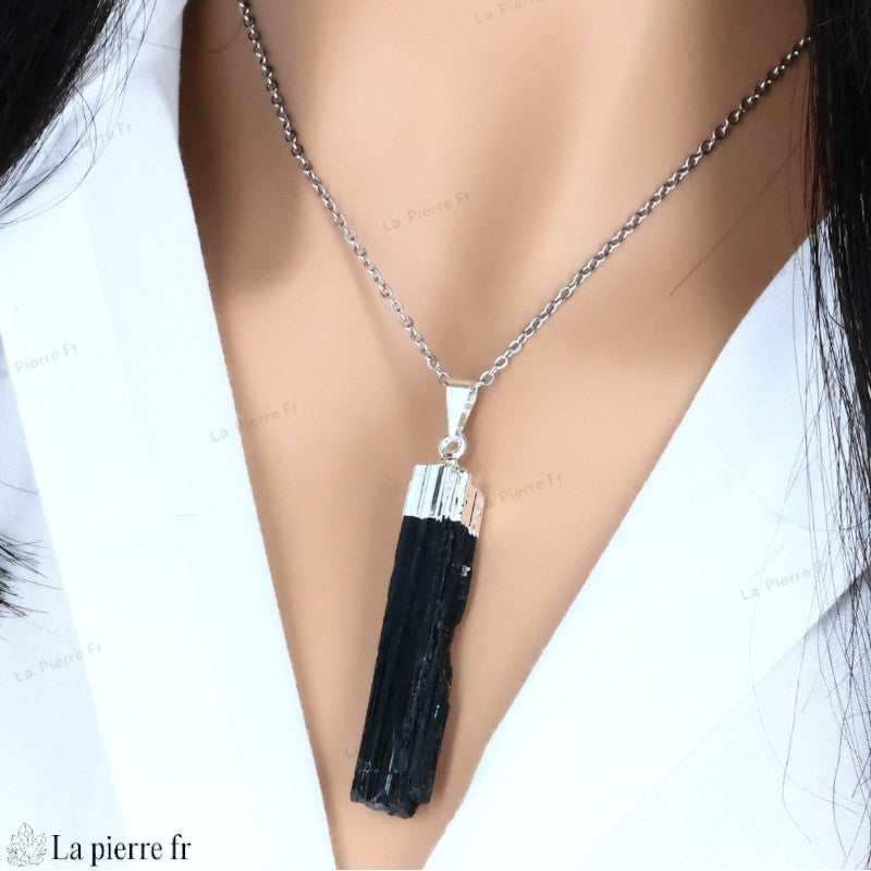 Collier Tourmaline Noire Naturelle - Pendentif Pierre Brute Irrégulière - Bijou Homme/femme - Cadeau Porteur De Sens