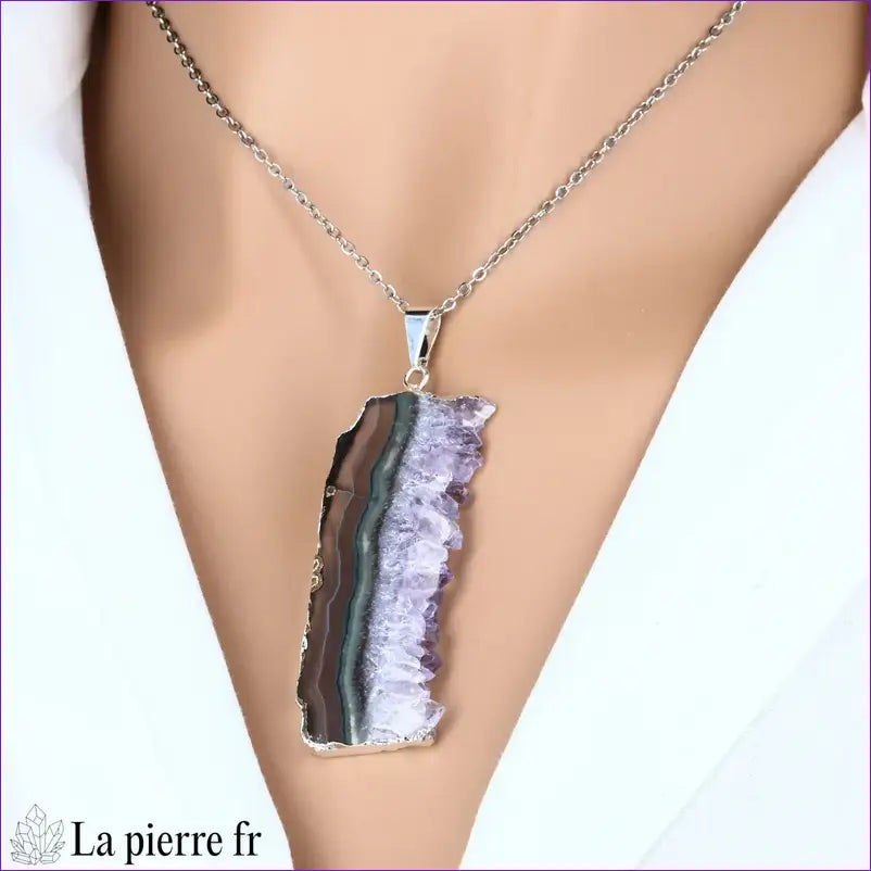 Collier - Pendentif Tranche Améthyste - Pierre de Lithothérapie | La Pierre Fr