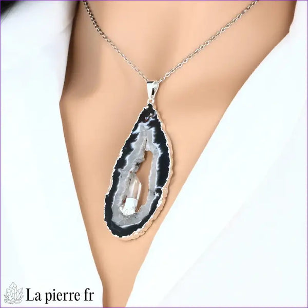Pendentif Tranche de Géode et Cristal de Roche - Amplification Énergétique