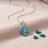 Collier Pendentif Trèfle à 4 Feuilles en Nacre Naturelle Bleue