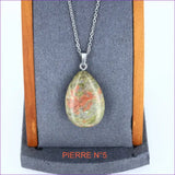 Collier-Pendentif en Unakite Naturelle en forme de goutte, Équilibre et Harmonie