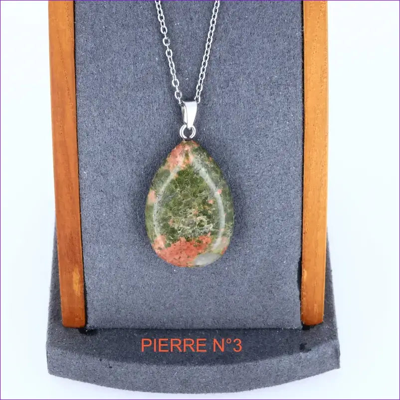 Collier-Pendentif en Unakite Naturelle en forme de goutte, Équilibre et Harmonie
