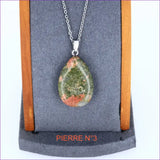 Collier-Pendentif en Unakite Naturelle en forme de goutte, Équilibre et Harmonie