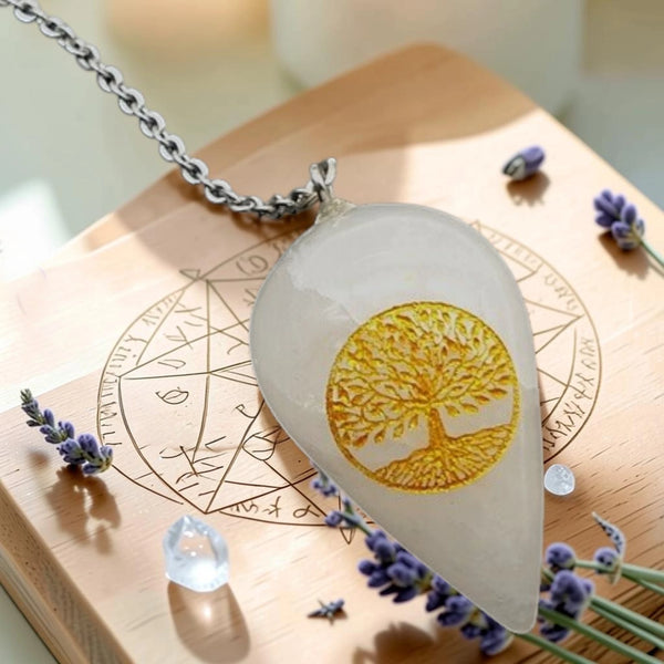 Pendule divinatoire en pierre Arbre de Vie, cristal de roche