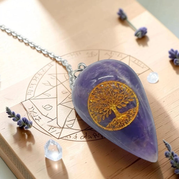 Pendule en pierre naturelle Arbre de Vie en améthyste