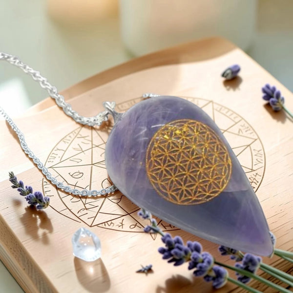 Pendule Fleur de Vie en améthyste pour la radiesthésie