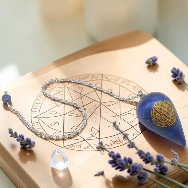 Pendule Fleur de Vie en pierre bleue lapis lazuli