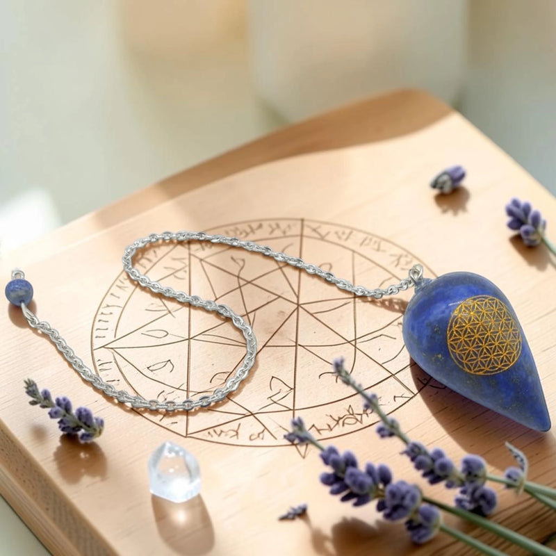 Pendule Fleur de Vie en pierre bleue lapis lazuli