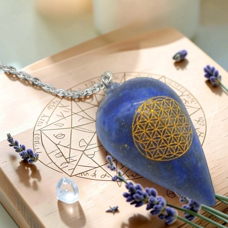 Pendule Lapis Lazuli Gravé Fleur de Vie - pierre naturelle