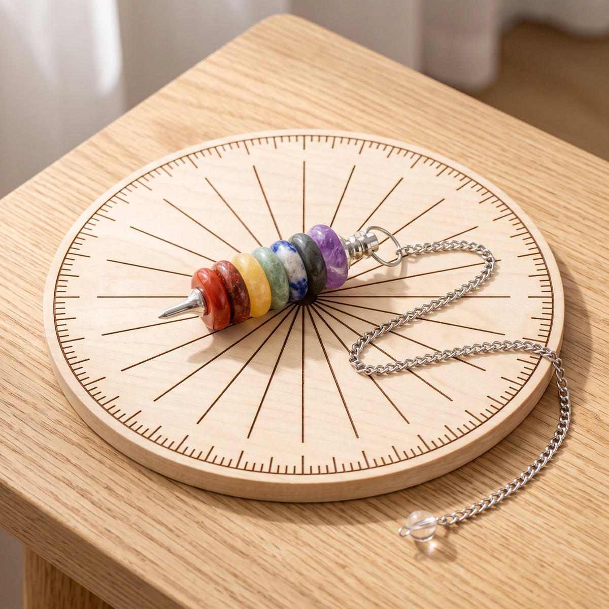 Pendule 7 Chakras donuts en Pierre Naturelle