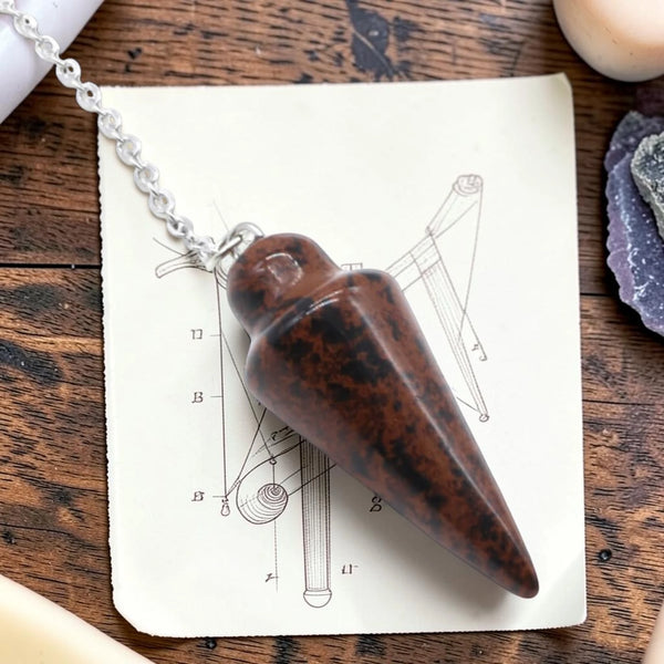 Pendule en obsidienne acajou, pierre naturelle