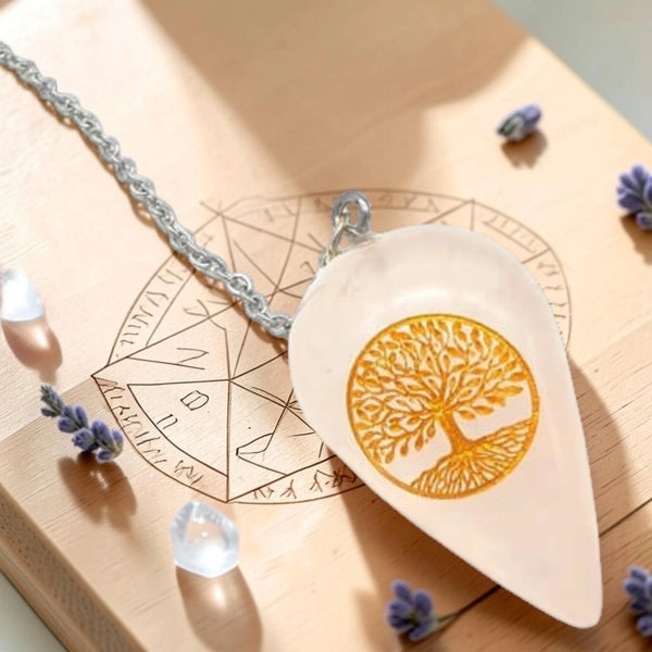 Pendule en pierre Arbre de Vie, quartz rose