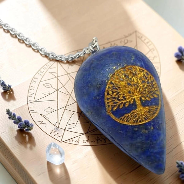 Pendule en pierre bleue Arbre de Vie, lapis lazuli