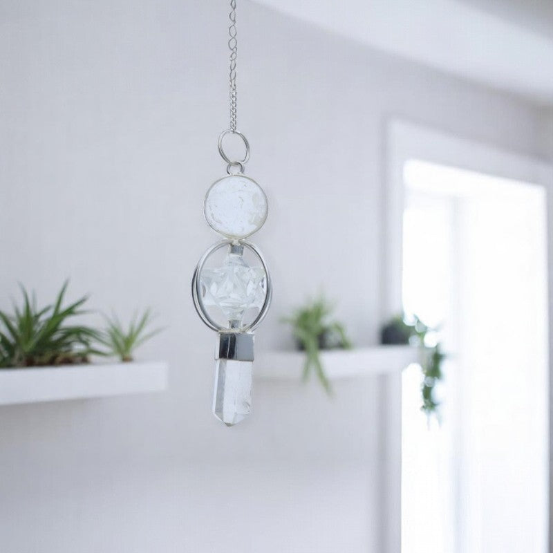 Outil énergétique puissant - Pendule en Cristal de Roche (Merkaba et Pointe) sélection La Pierre Fr
