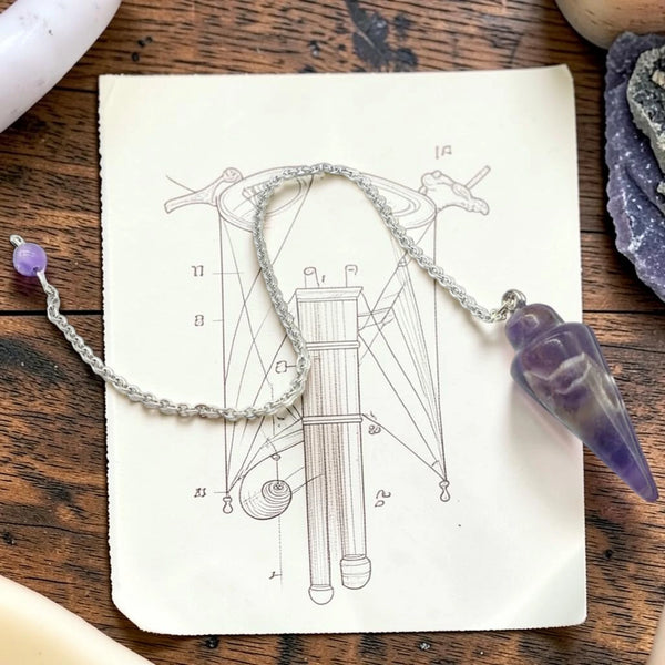 Pendule spirituel en améthyste avec chaînette argentée