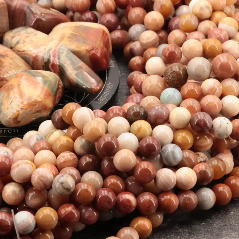 Perles rondes d'Agate Crazy Lace en vrac, pierre naturelle aux motifs colorés pour bracelet et collier