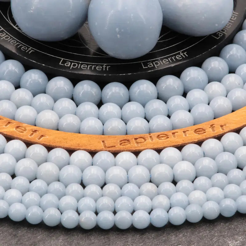 Fil de perles d'Angélite, pierre naturelle ronde bleue de qualité AA+ pour création de bijoux