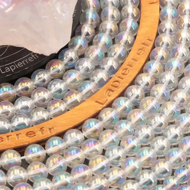 Perles Aqua Aura "Arc en Ciel" en pierre naturelle ronde 6/8 mm de Qualité AAA, pour la création de bijoux et lithothérapie