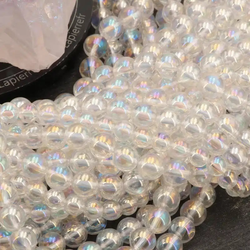 Perles Aqua Aura "Arc en Ciel" en pierre naturelle ronde 6/8 mm de Qualité AAA, pour la création de bijoux et lithothérapie