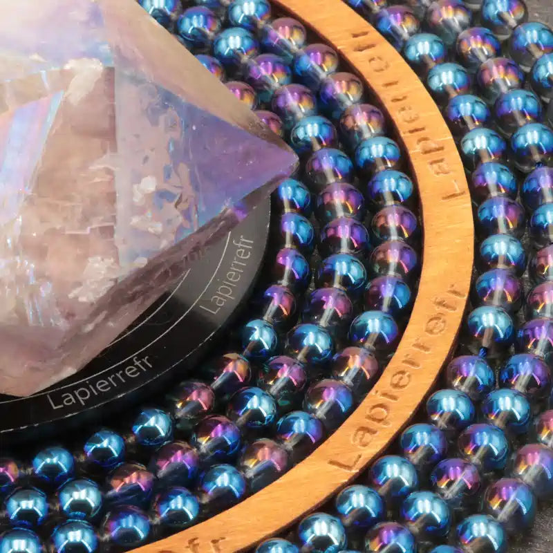 Perles Aqua Aura "Bleu-Violet" en pierre naturelle ronde 6/8 mm de Qualité AAA, pour la création de bijoux et lithothérapie
