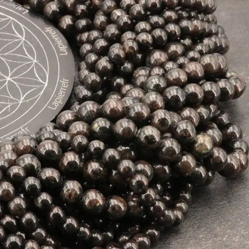 Perles rondes d'Astrophyllite en vrac, pierre naturelle aux aiguilles dorées pour bracelet et collier