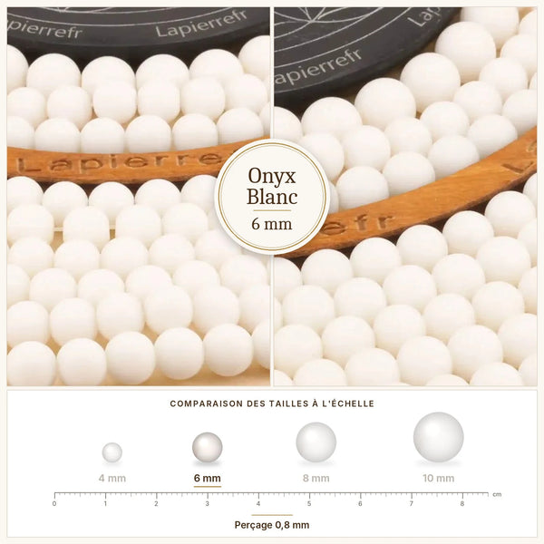 Perles blanc laiteux en onyx blanc 6 mm, rondes et polies