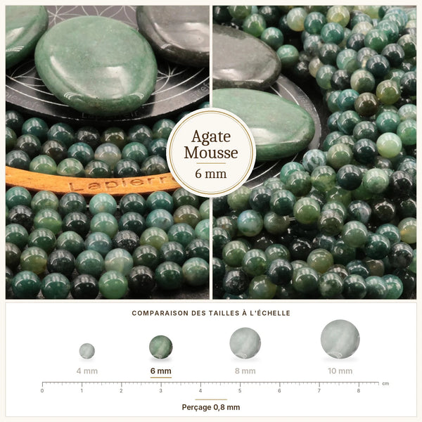 Perles blanches veinées de vert en agate mousse 6 mm