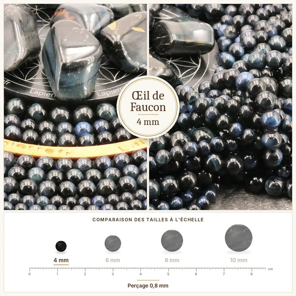 Perles bleu-gris chatoyantes en œil de faucon 4 mm