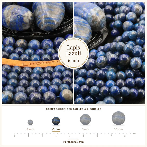Perles lapis lazuli 6 mm bleu nuit pailletées d'or sur fil