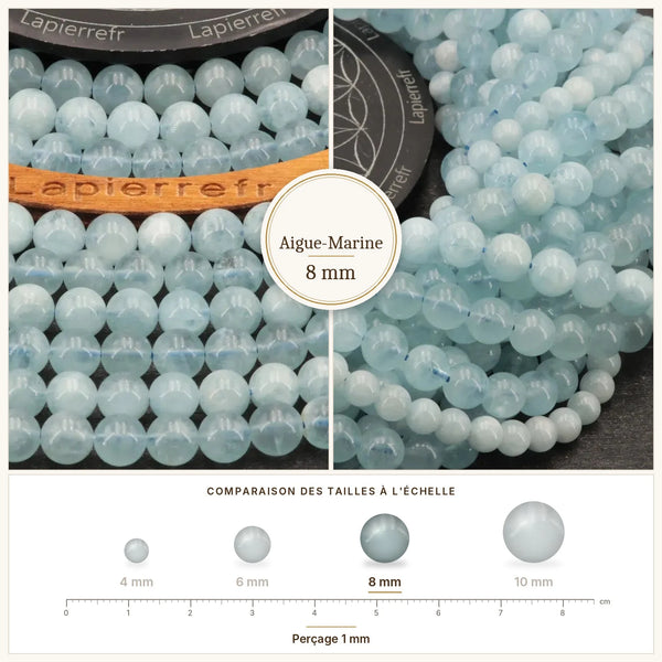 Perles bleu pâle en pierre d'aigue-marine 8 mm