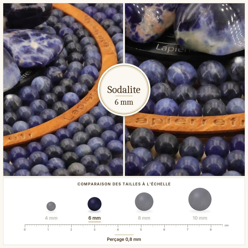 Fil de perles sodalite rondes et polies en pierre naturelle