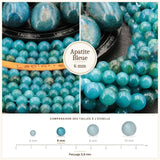 Perles Apatite Bleue 6 mm en pierre naturelle, Qualité AA+